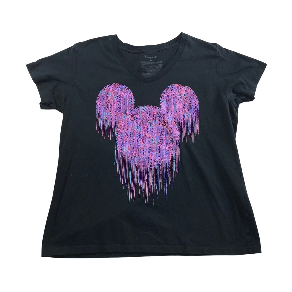 Disney Store Mickey Mouse Drip Graphic V-Neck Tee Black 2XL Organic Cotton
